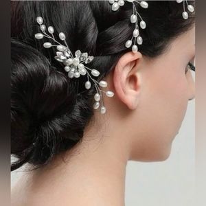 2/$20 3PC Wedding Bride Hair Comb Pearl Headpiece Charming Silver Crystal